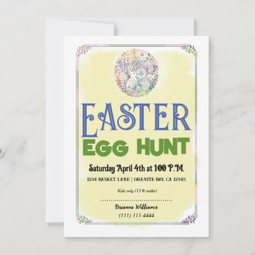 Eater Egg Hunt Yellow Watercolor Flyer Invitation