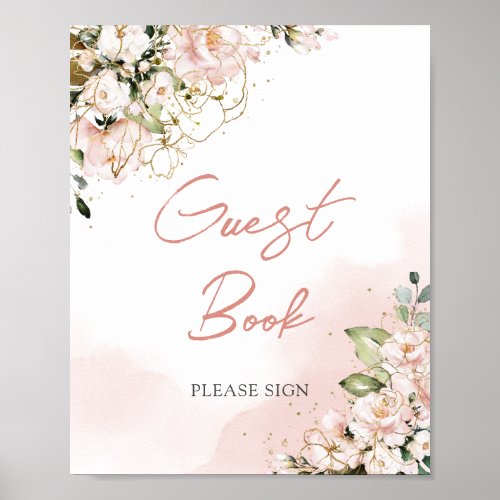 Eathereal blush pink gold floral boho guest book