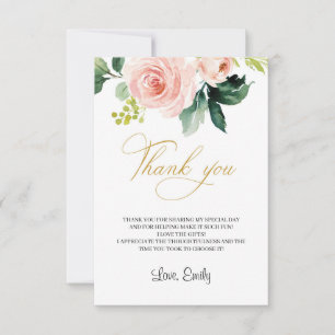 Eathereal pink floral boho pink greenery bridal thank you card