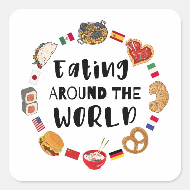 Eating around the world square sticker (Front)