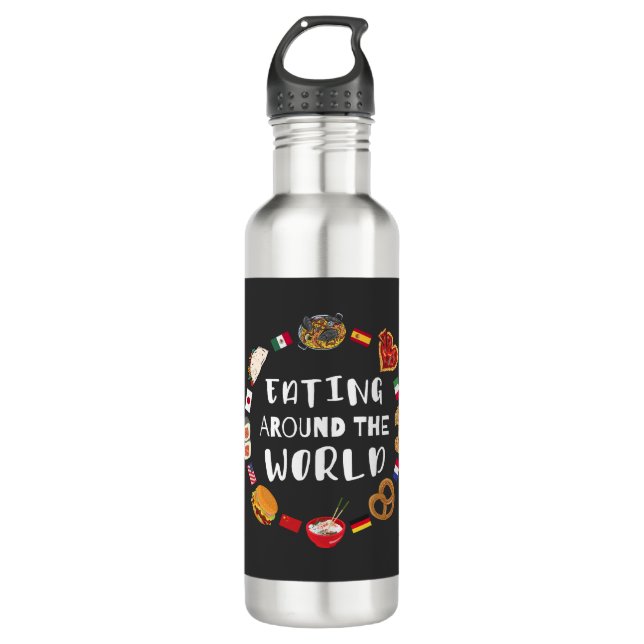 Eating around the world stainless steel water bottle (Front)
