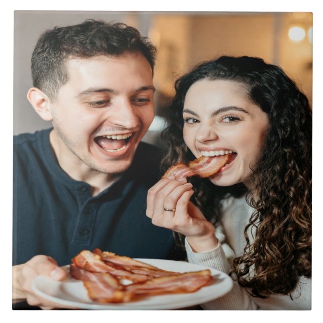Eating Bacon Photo Customize Personalize Ceramic Tile (Front)