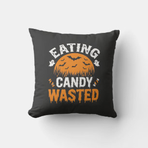 Eating Candy Wasted Halloween Design_1 Throw Pillow