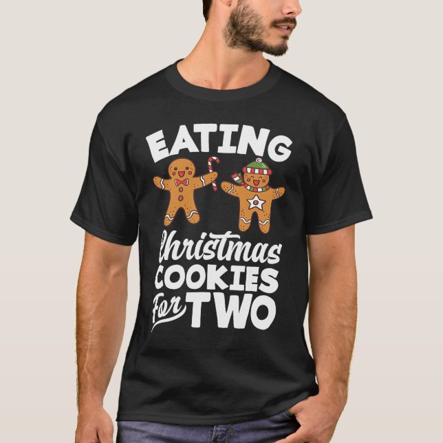 Eating Christmas Cookies for Two Pregnancy Announc T-Shirt (Front)
