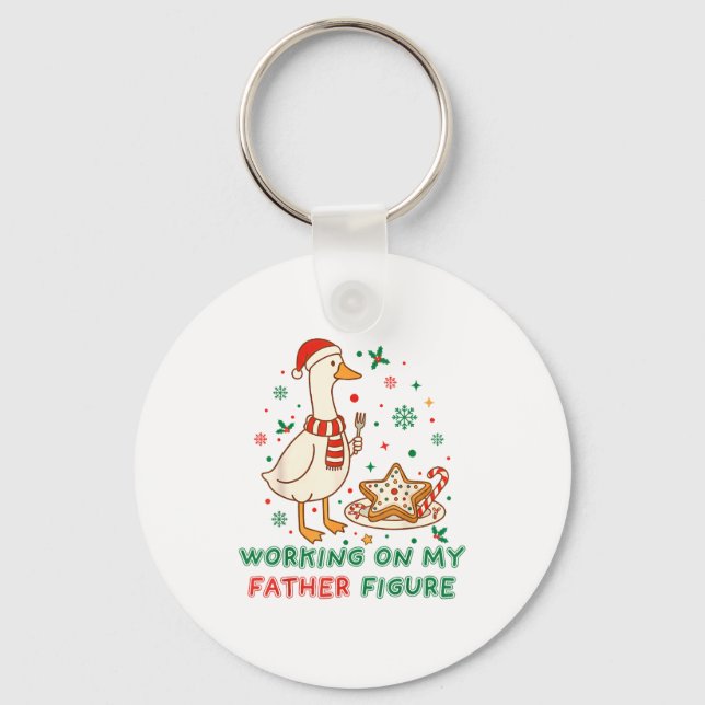 Eating Cookies For Two Working On My Dad-bod Santa Keychain (Front)