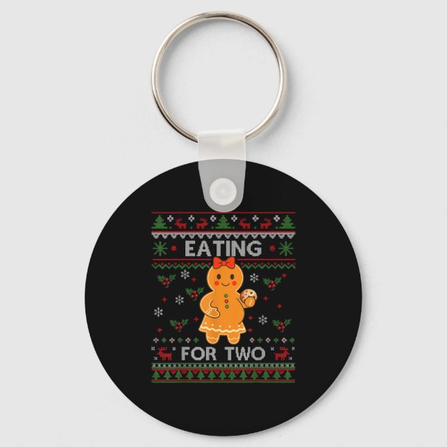 Eating For Two Pregnancy Announcement Ugly Sweater Keychain (Front)