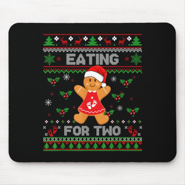 Eating For Two Pregnancy Announcement Ugly Sweater Mouse Pad (Front)