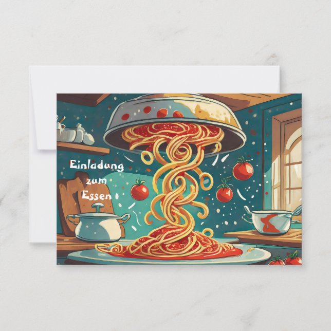Eating invitation, pasta with tomato sauce note card (Front)