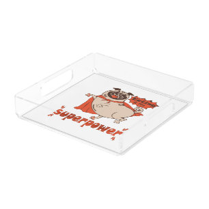 Eating is my superpower red cloak pug comic style  acrylic tray