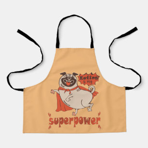 Eating is my superpower red cloak pug comic style  apron