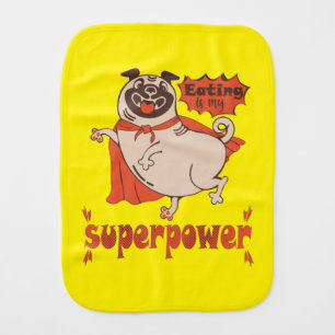 Eating is my superpower red cloak pug comic style  baby burp cloth