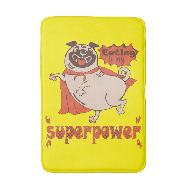 Eating is my superpower red cloak pug comic style  bath mat (Front Vertical)