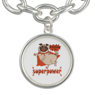 Eating is my superpower red cloak pug comic style  bracelet