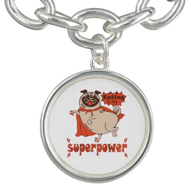 Eating is my superpower red cloak pug comic style  bracelet (Design)