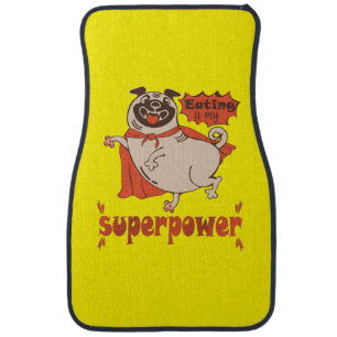 Eating is my superpower red cloak pug comic style car floor mat