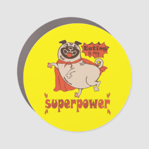 Eating is my superpower red cloak pug comic style car magnet