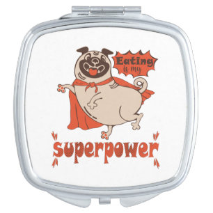 Eating is my superpower red cloak pug comic style compact mirror
