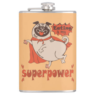 Eating is my superpower red cloak pug comic style  flask
