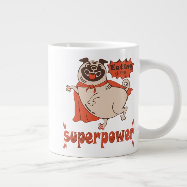 Eating is my superpower red cloak pug comic style giant coffee mug (Right)