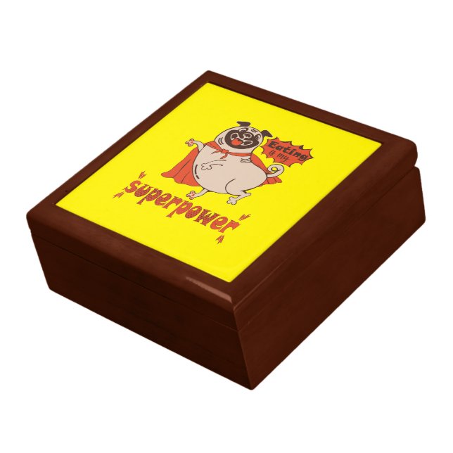 Eating is my superpower red cloak pug comic style  gift box (Side)