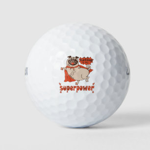 Eating is my superpower red cloak pug comic style  golf balls