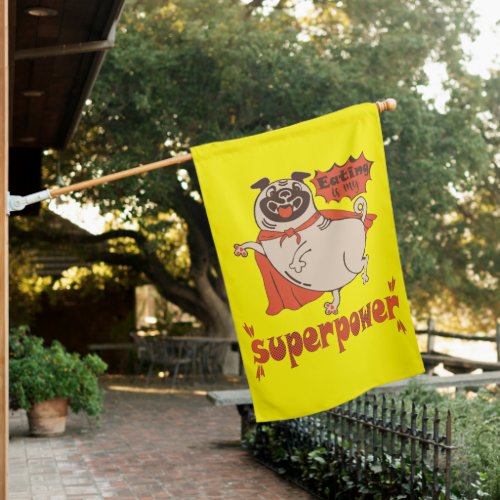 Eating is my superpower red cloak pug comic style  house flag