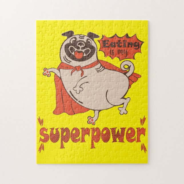 Eating is my superpower red cloak pug comic style  jigsaw puzzle (Vertical)
