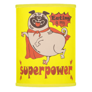 Eating is my superpower red cloak pug comic style lamp shade