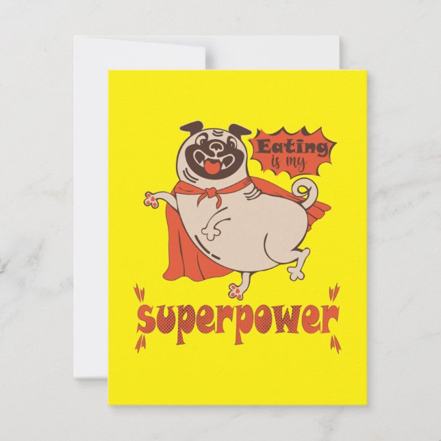 Eating is my superpower red cloak pug comic style  note card (Front)
