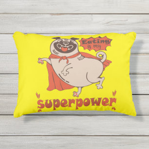 Eating is my superpower red cloak pug comic style outdoor pillow