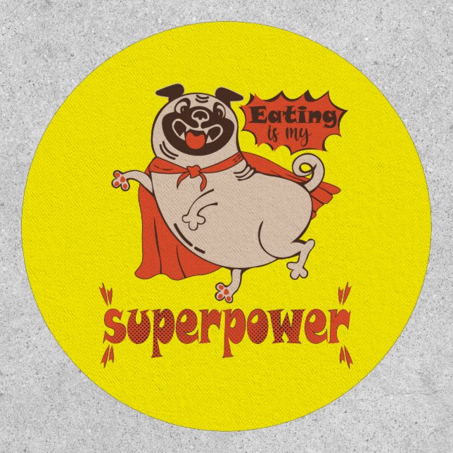 Eating is my superpower red cloak pug comic style  patch (Front)