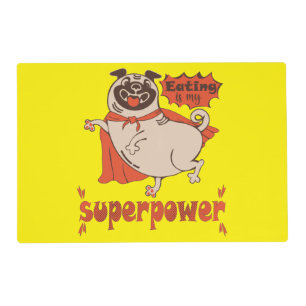 Eating is my superpower red cloak pug comic style placemat