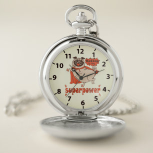 Eating is my superpower red cloak pug comic style  pocket watch