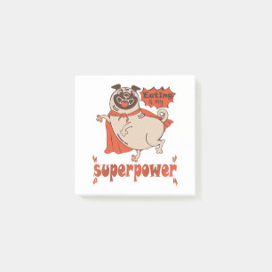 Eating is my superpower red cloak pug comic style post-it notes