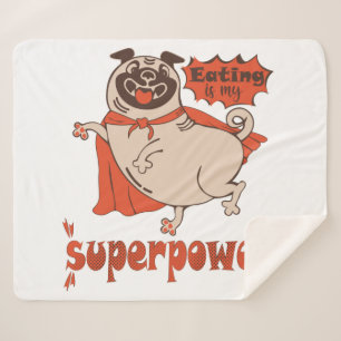 Eating is my superpower red cloak pug comic style  sherpa blanket