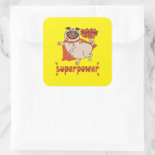 Eating is my superpower red cloak pug comic style square sticker