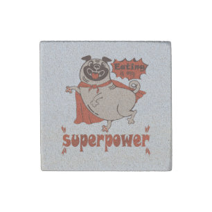 Eating is my superpower red cloak pug comic style stone magnet
