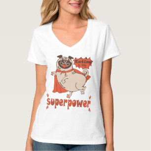 Eating is my superpower red cloak pug comic style T-Shirt