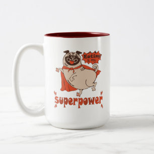Eating is my superpower red cloak pug comic style Two-Tone coffee mug