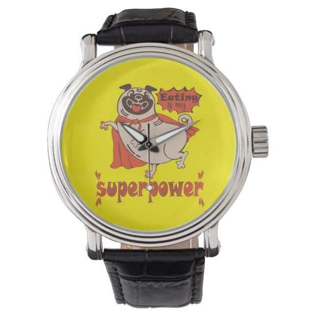 Eating is my superpower red cloak pug comic style  watch (Front)