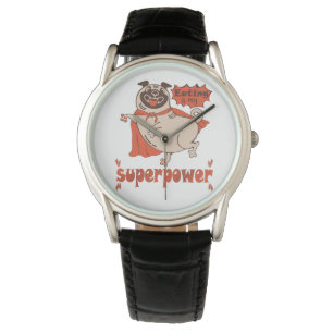 Eating is my superpower red cloak pug comic style watch