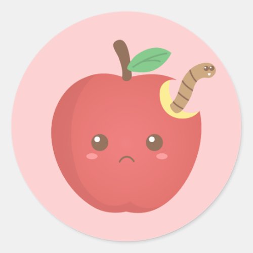 Eating me up inside _ Cute Red Apple with Worm Classic Round Sticker