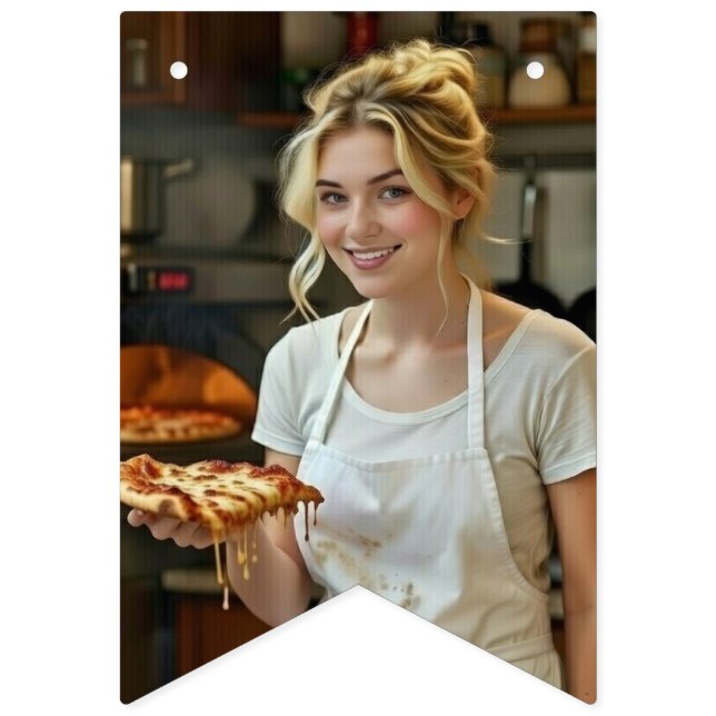 Eating Pizza Photo Personalize Customize Bunting Flags (First Flag)