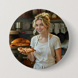 Eating Pizza Photo Personalize Customize Button