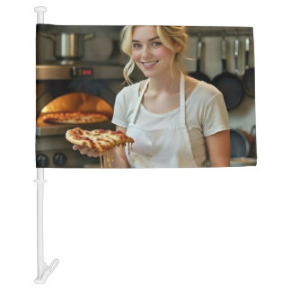 Eating Pizza Photo Personalize Customize Car Flag
