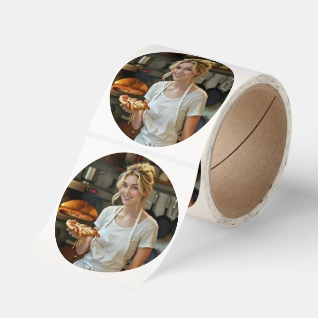 Eating Pizza Photo Personalize Customize Classic Round Sticker (Roll)