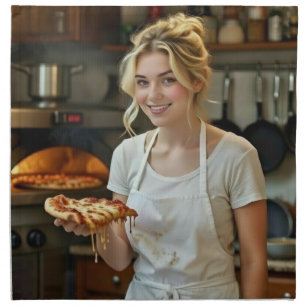 Eating Pizza Photo Personalize Customize Cloth Napkin