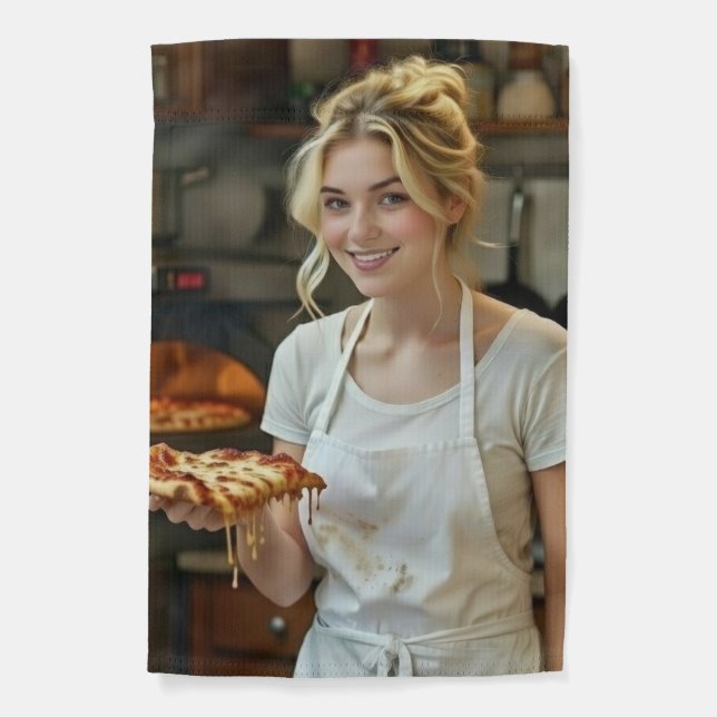 Eating Pizza Photo Personalize Customize Garden Flag (Front)
