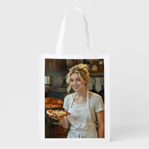 Eating Pizza Photo Personalize Customize Grocery Bag