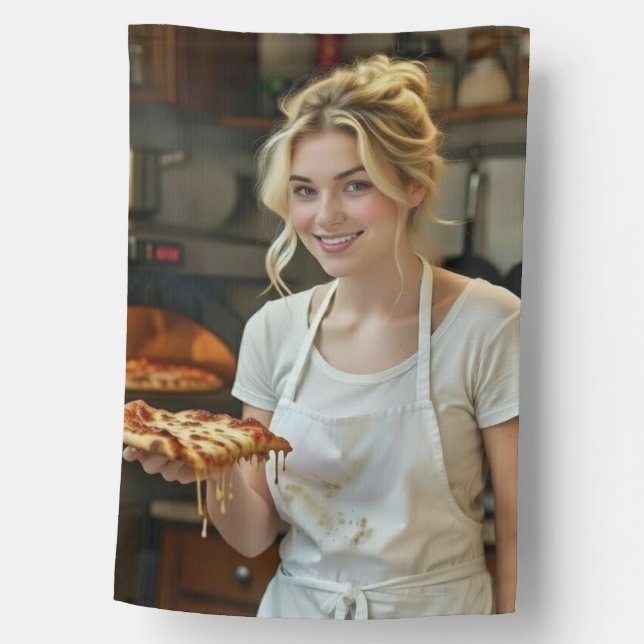 Eating Pizza Photo Personalize Customize House Flag (Front)